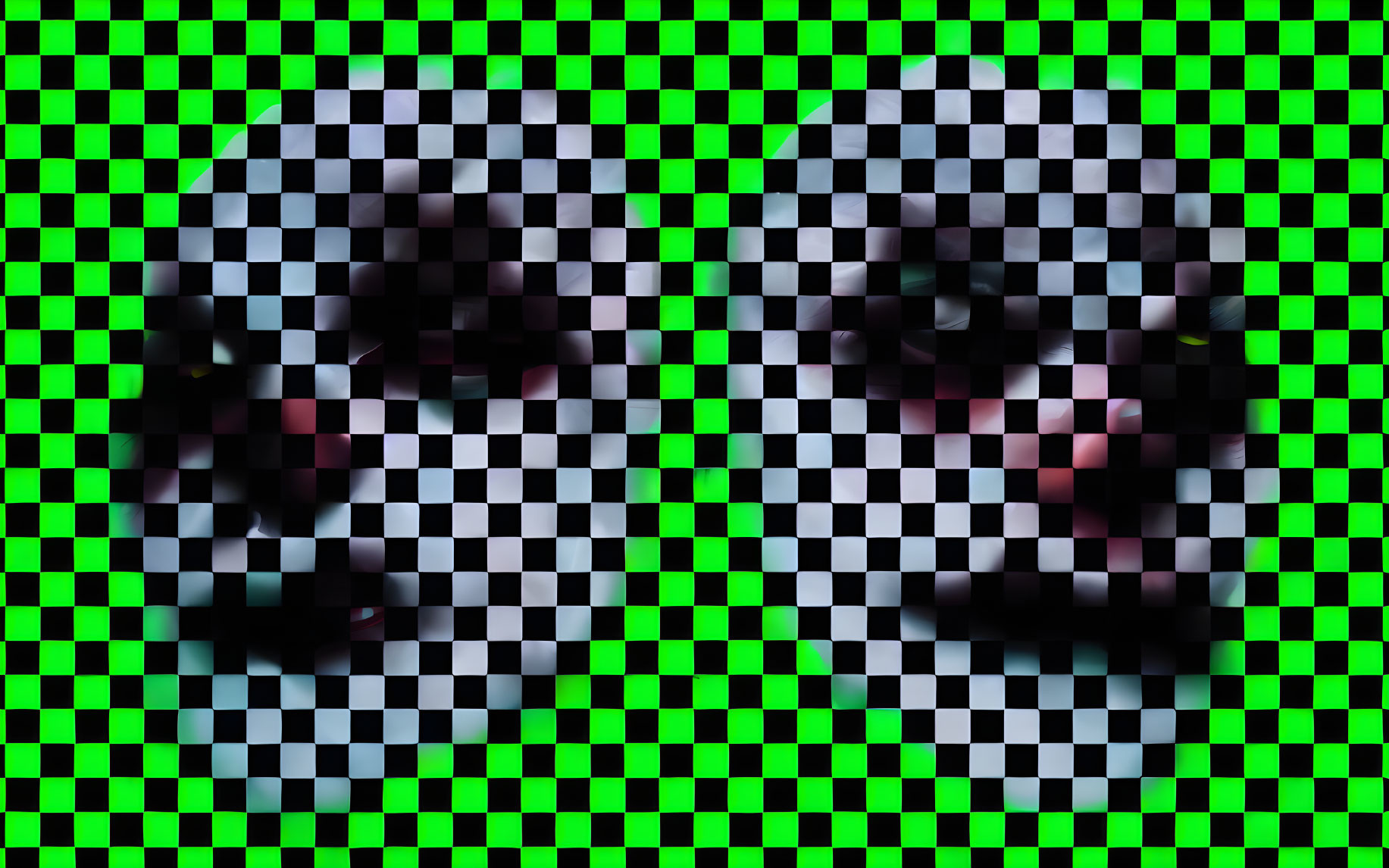 Distorted image with black and green checkered pattern.