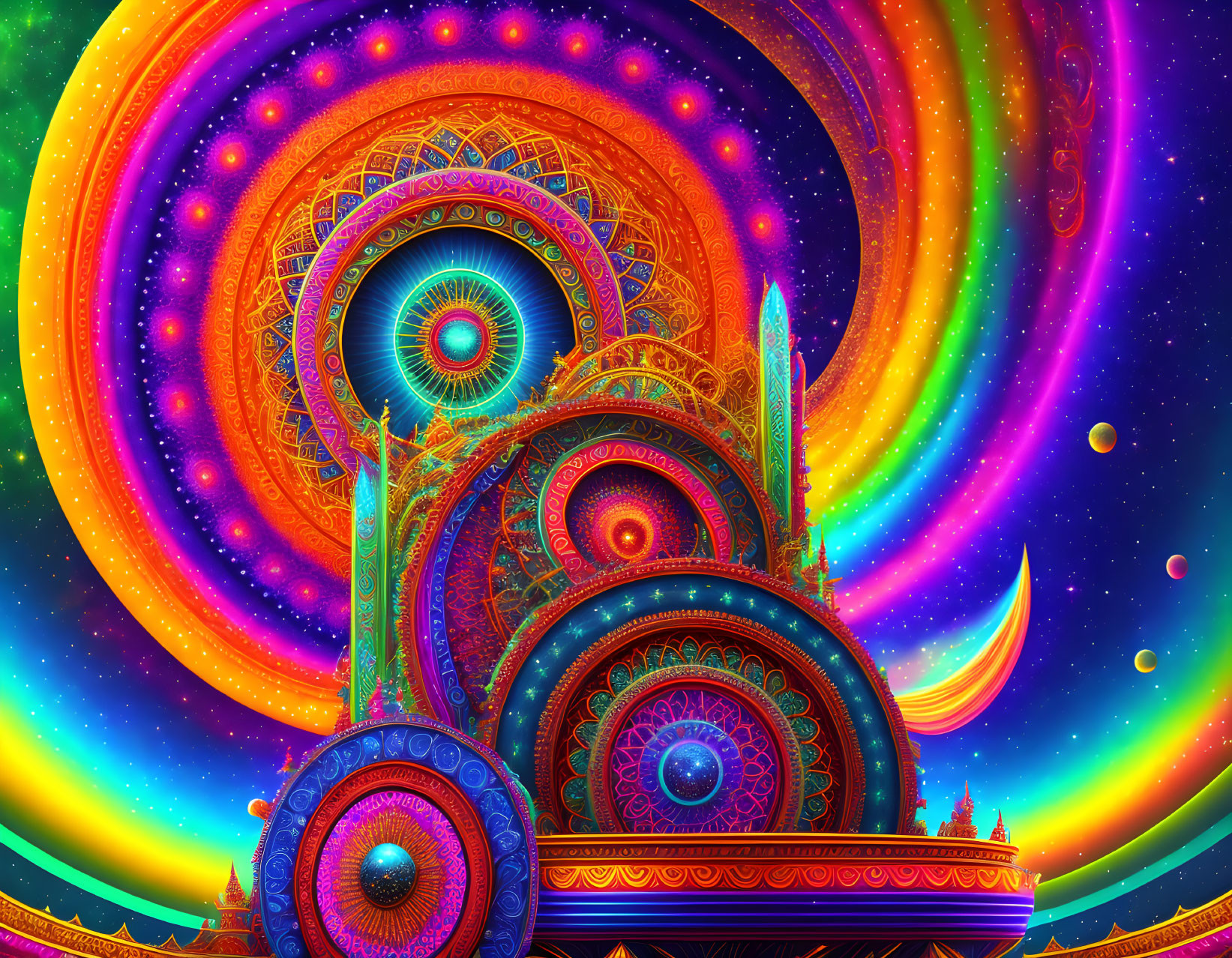 Colorful Psychedelic Digital Art: Mandalas, Spirals, Celestial Bodies