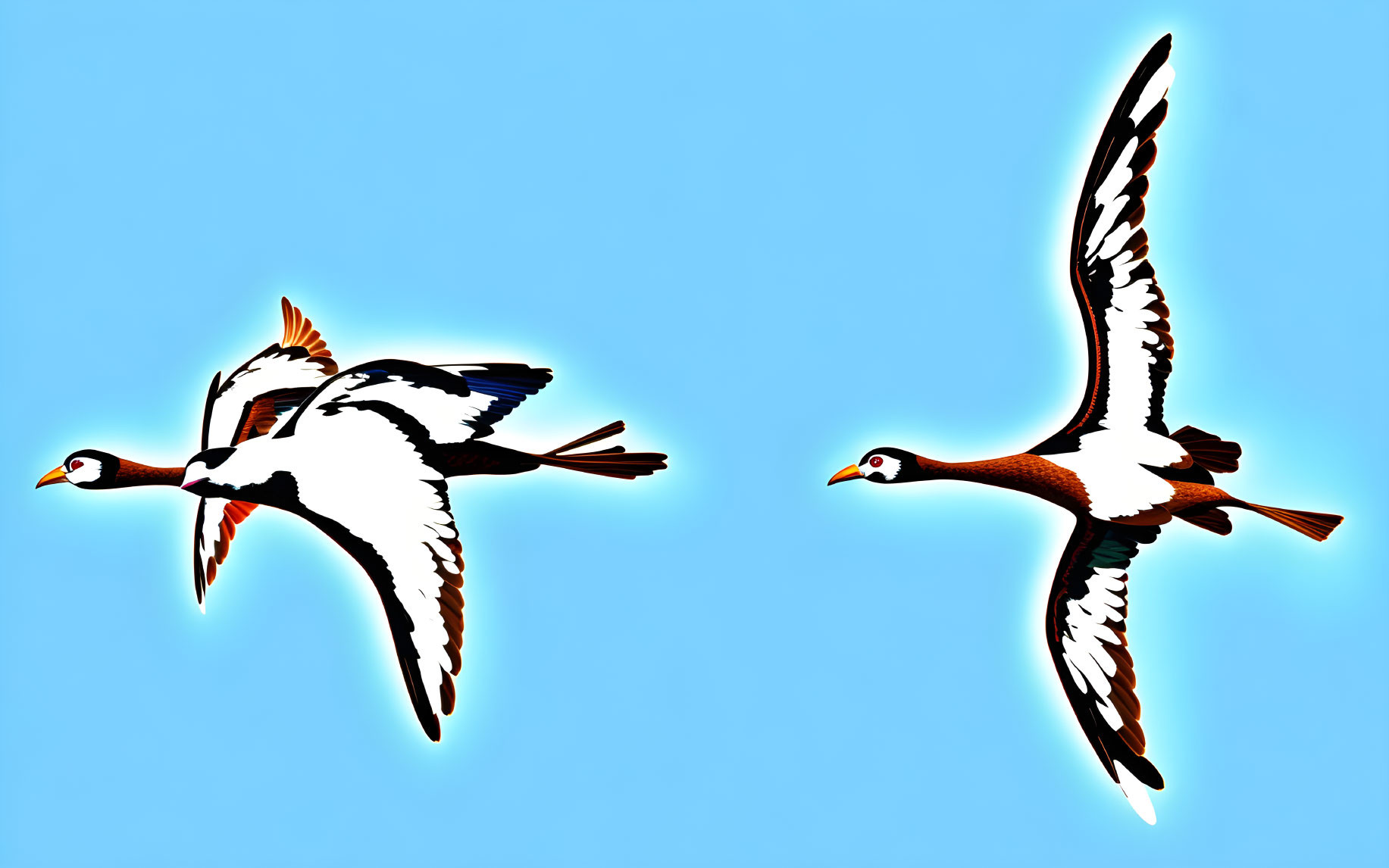 Stylized Birds in Flight on Light Blue Background