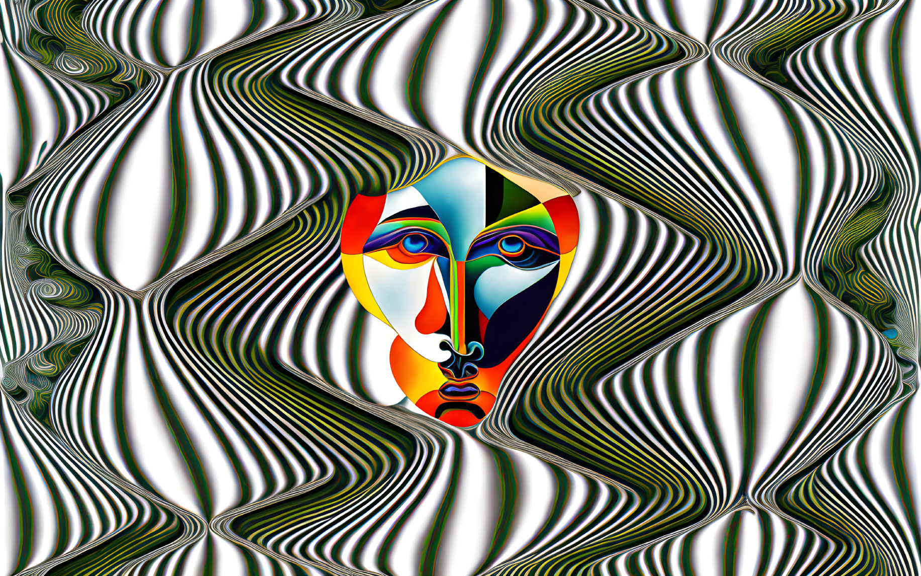 Colorful Cubist-Style Abstract Art with Optical Illusion Effect