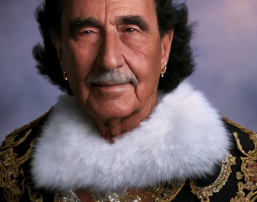 Man with Thick Mustache in Black and Gold Embroidered Jacket