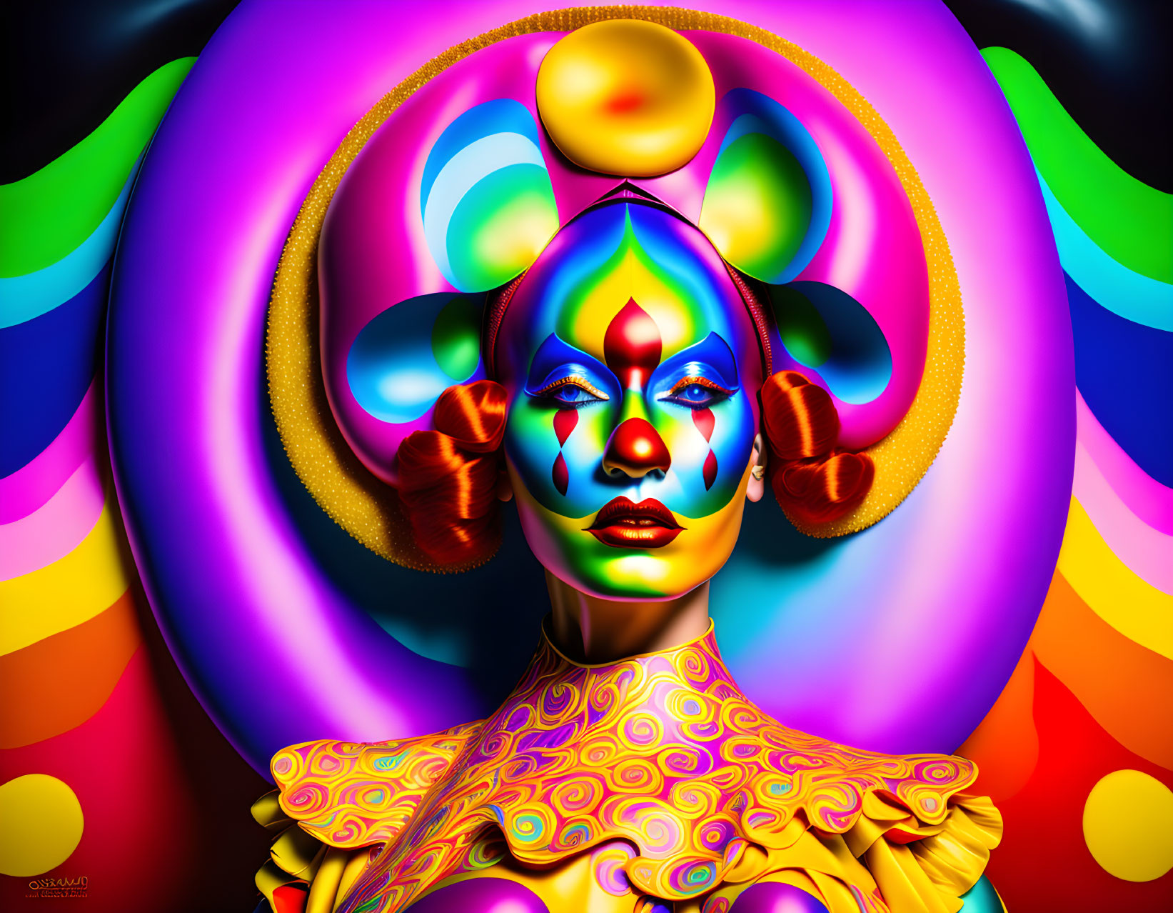 Vibrant digital art portrait with colorful body paint and elaborate headgear