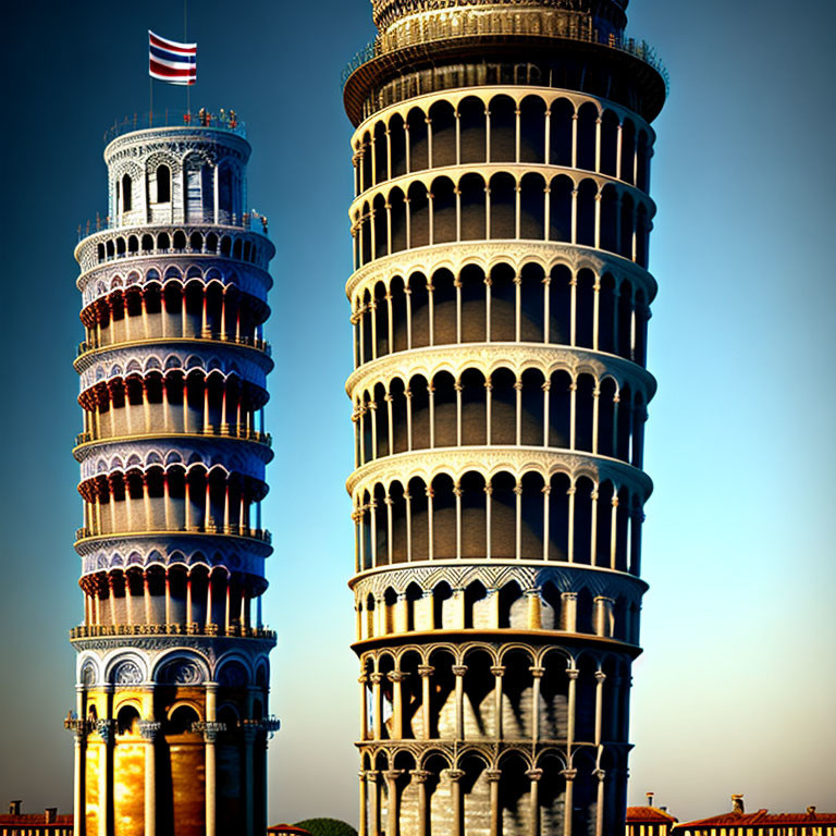 Iconic Italian Landmark: Leaning Tower of Pisa against Blue Sky