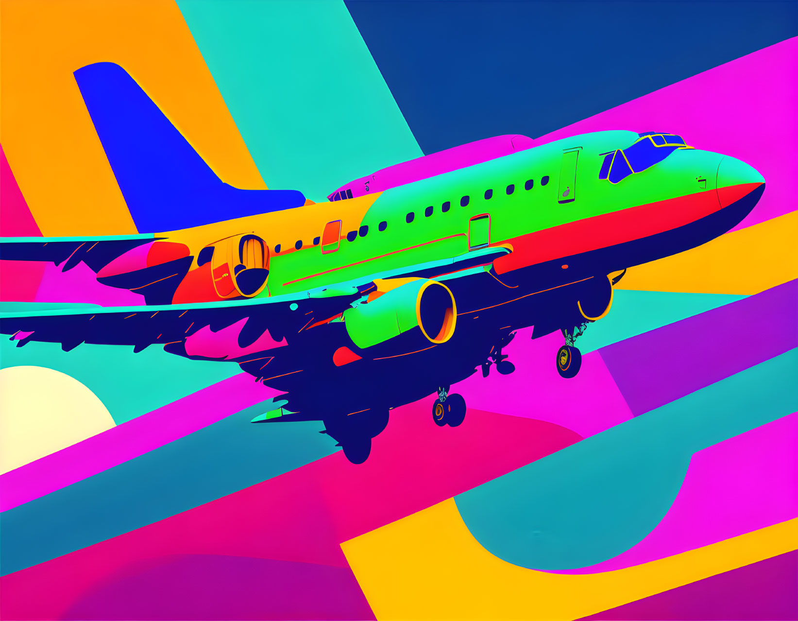 Colorful Pop Art Style Airplane Illustration on Geometric Background