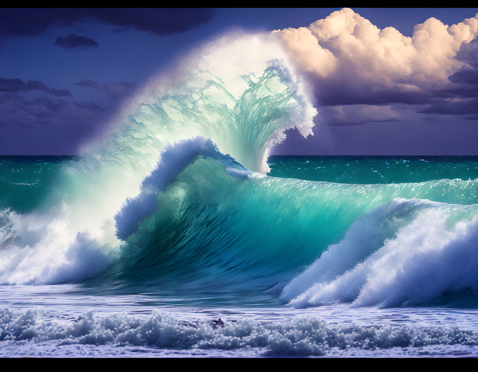 Majestic Turquoise Wave Curling Under Dramatic Sky