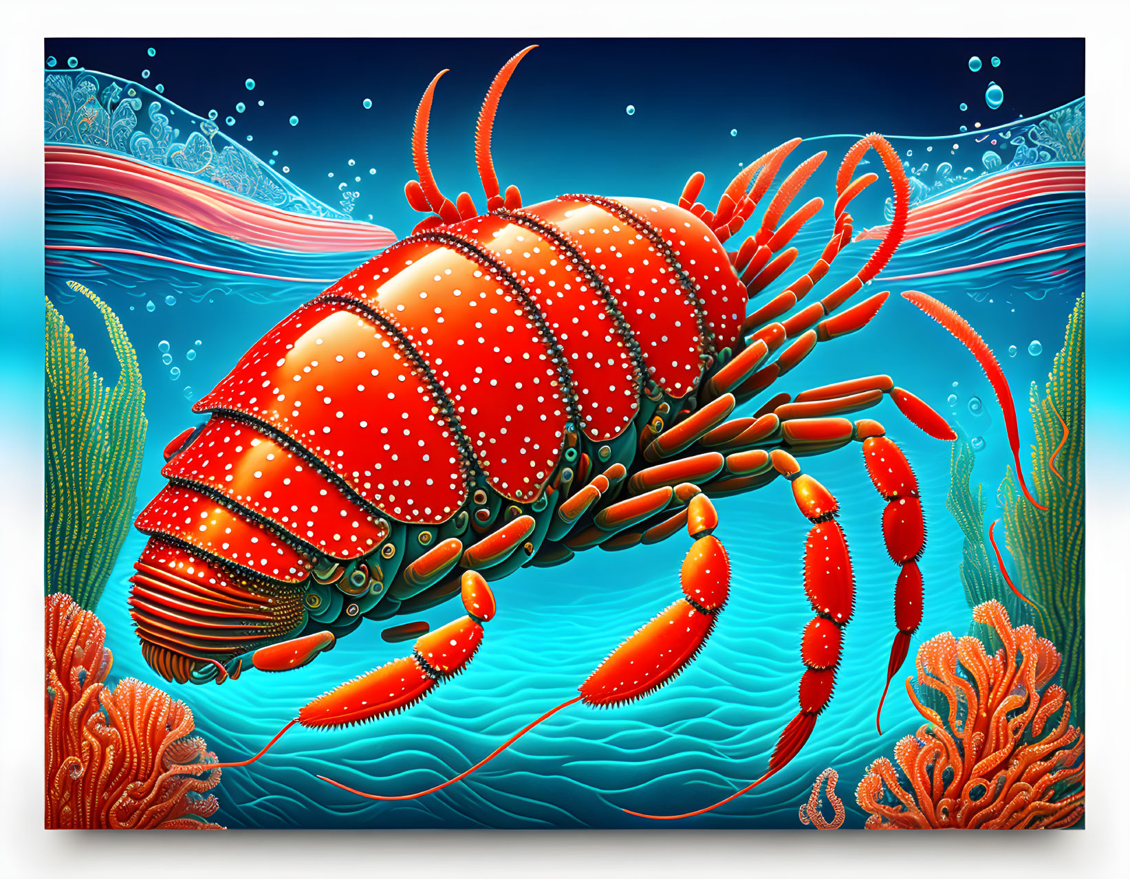 Vibrant Digital Illustration of Lobster in Underwater Marine Scene