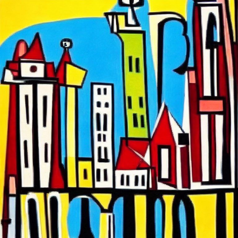 Vibrant Abstract Cityscape with Geometric Shapes and Lines