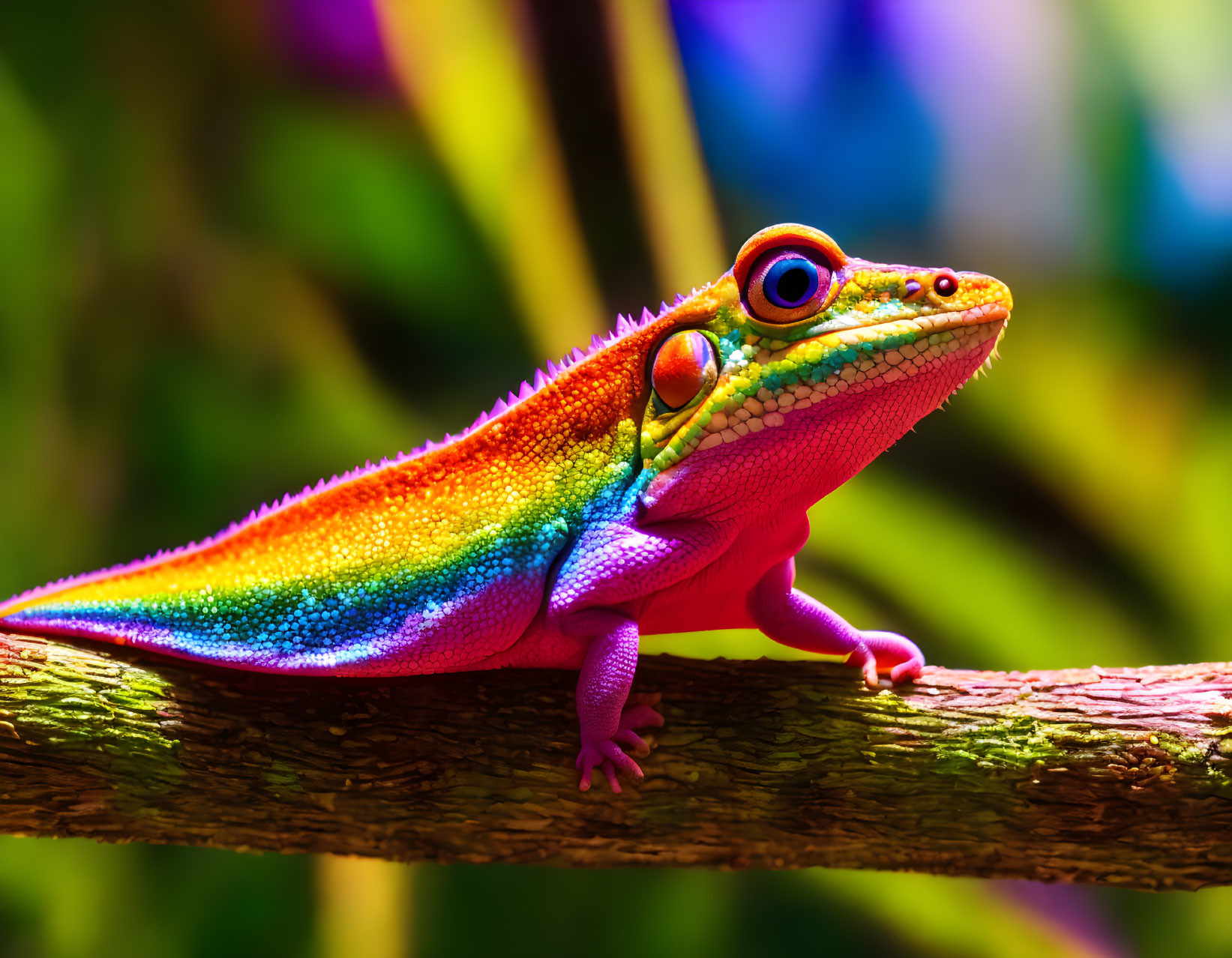 Colorful Chameleon Perched on Branch in Nature