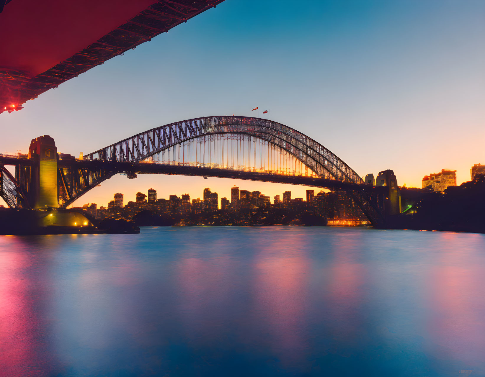 Sydney Harbour Bridge at Twilight with City Skyline Silhouette