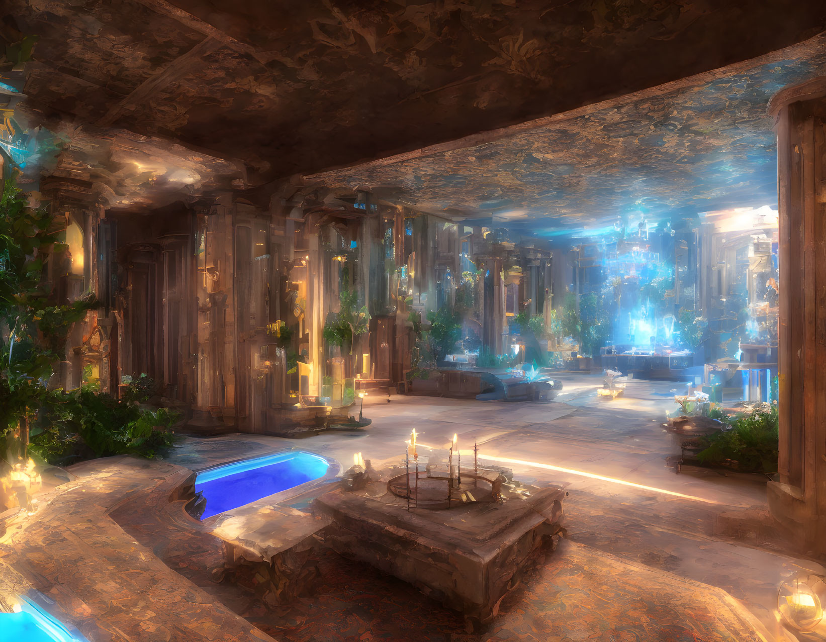 Stone Pillars and Hanging Gardens in Enchanting Interior