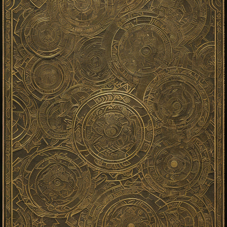 Intricate Gold Embossed Circular Designs on Dark Background