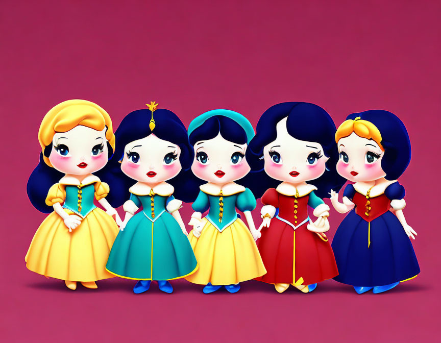 Stylized Fairytale Princess Figurines in Different Colored Dresses