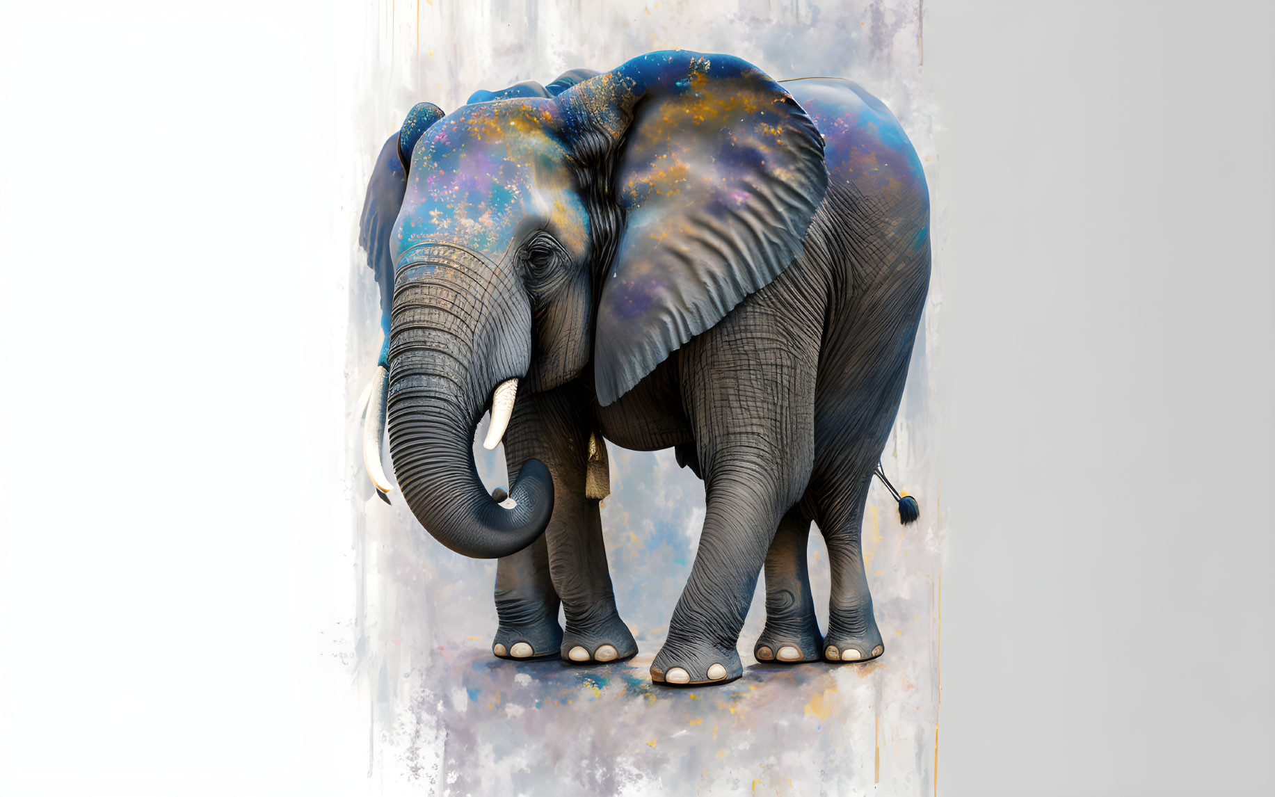 Illustration of majestic elephant with cosmic starry night sky on body