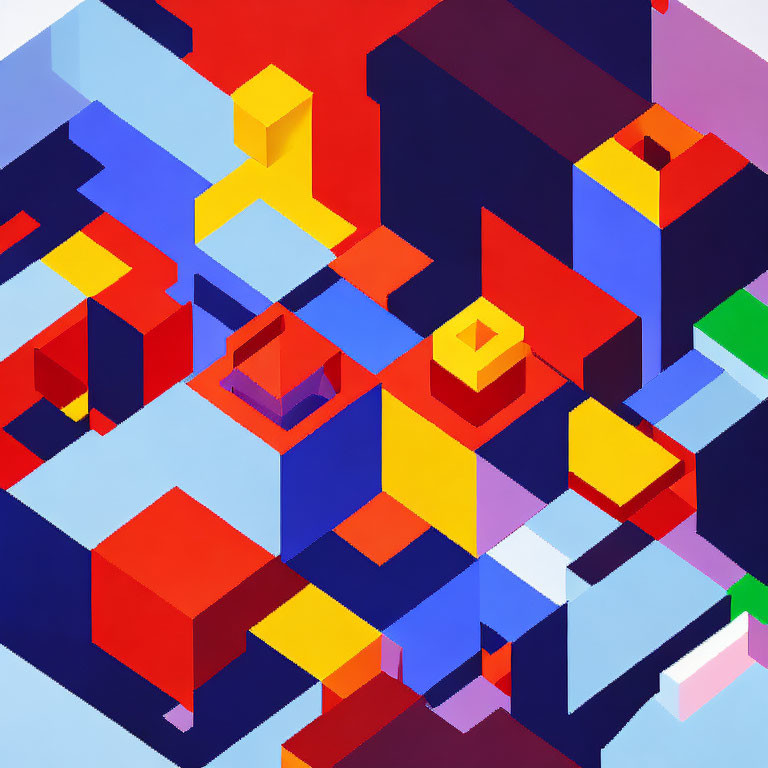 Colorful Isometric Abstract Image with Cubes and Rectangles in 3D