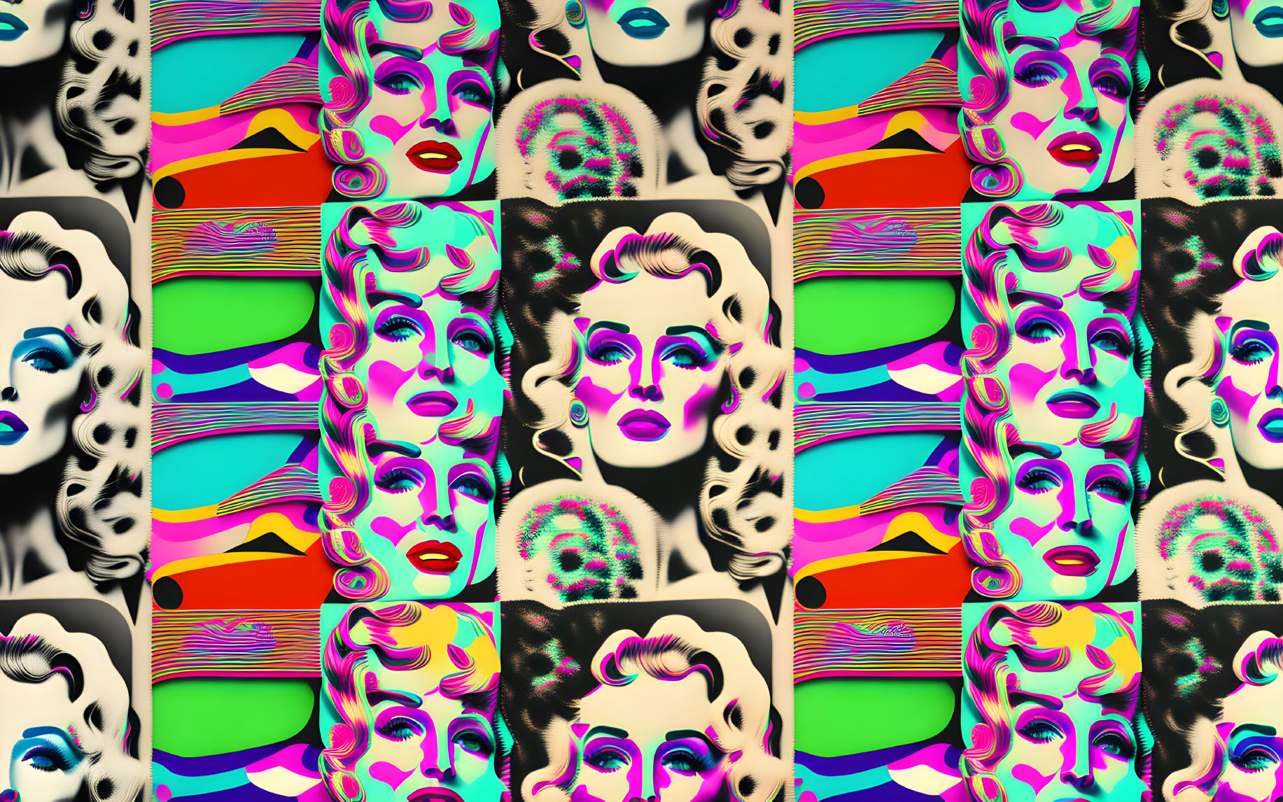 Colorful Pop Art Collage of Woman's Stylized Face