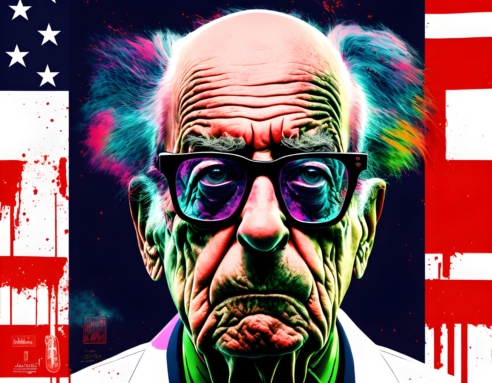 Colorful Glasses: Caricature of Older Man with Exaggerated Features