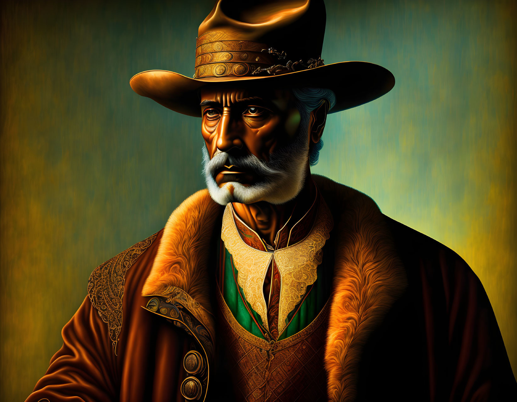 Stylized digital portrait of rugged man in cowboy attire