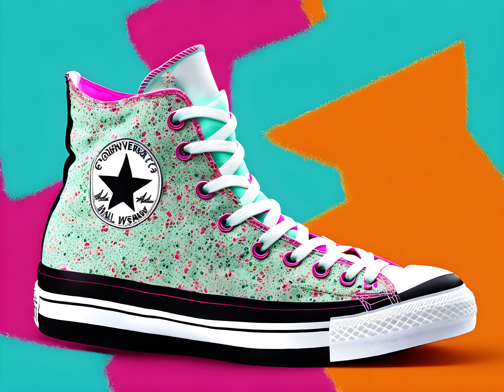 Vibrant high-top sneaker with splattered paint design