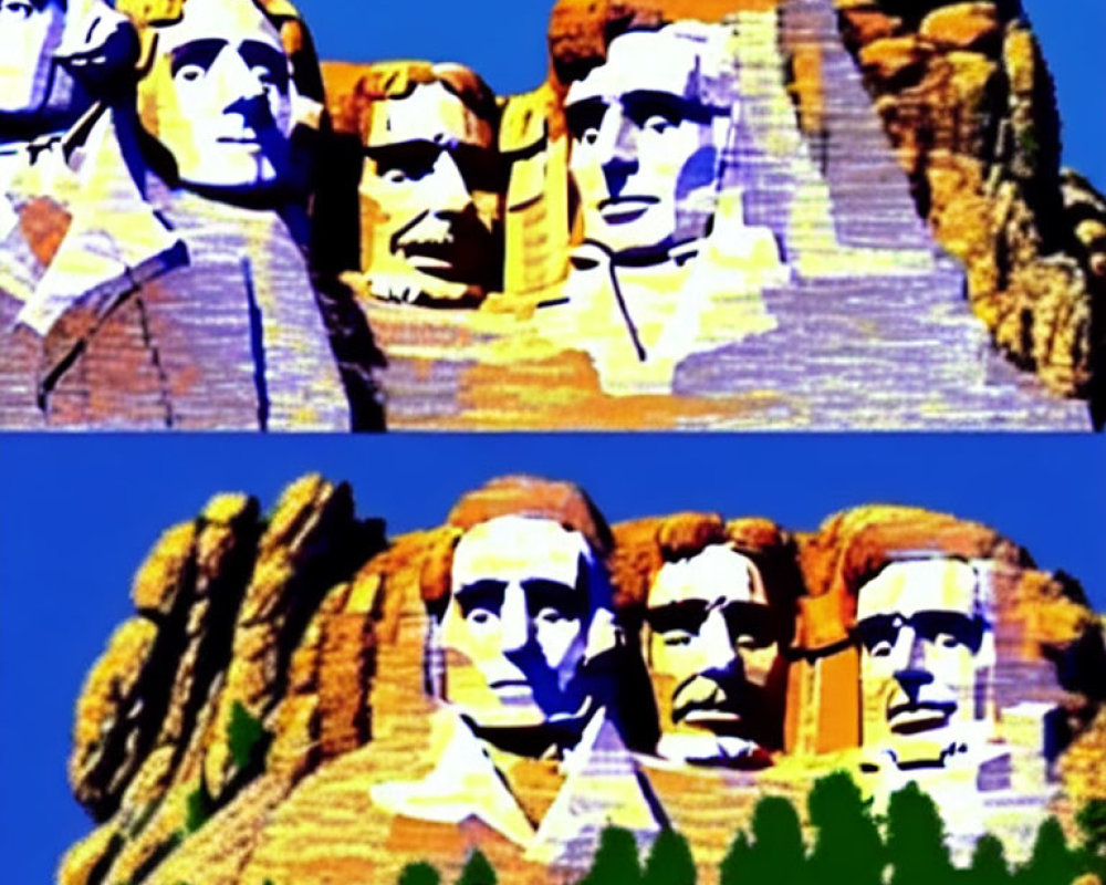 Mount Rushmore with Four US Presidents in Dual Color Schemes