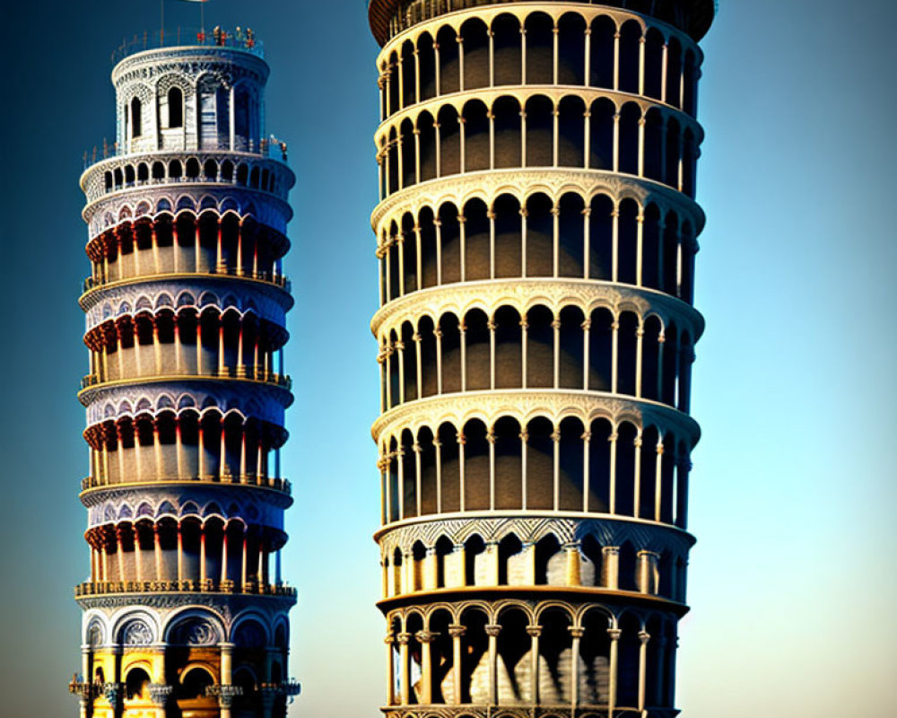 Iconic Italian Landmark: Leaning Tower of Pisa against Blue Sky