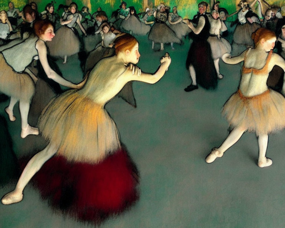 Ballerinas Dancing on Stage in Impressionist Style