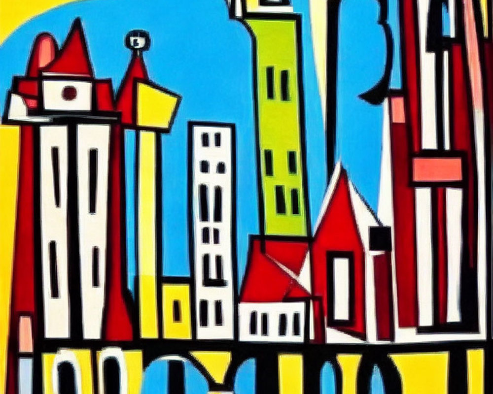 Vibrant Abstract Cityscape with Geometric Shapes and Lines