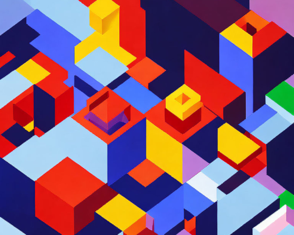 Colorful Isometric Abstract Image with Cubes and Rectangles in 3D