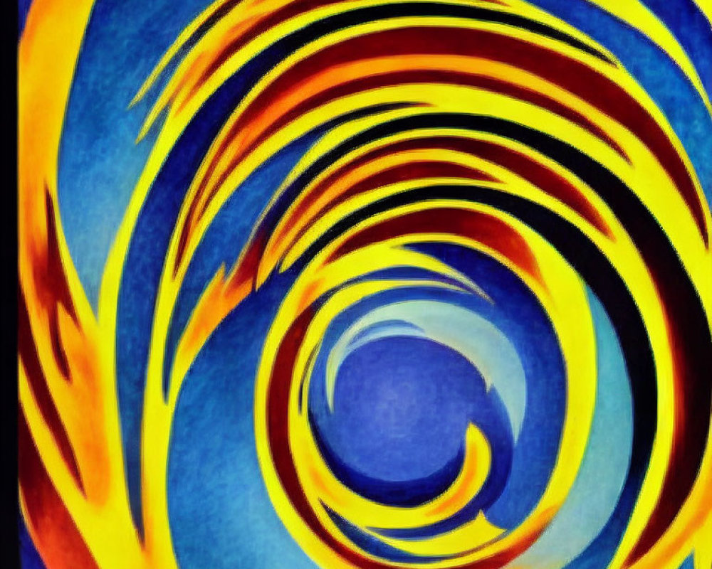 Blue and Yellow Swirling Vortex with Flame-like Patterns