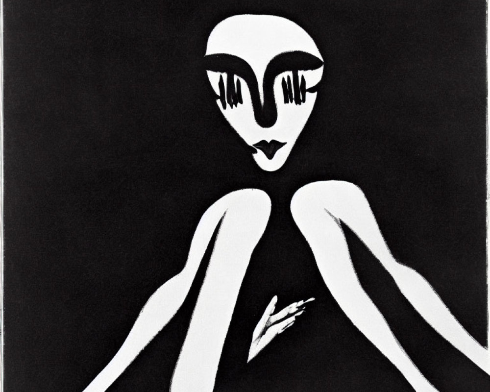 Monochromatic abstract art of stylized figure with elongated limbs