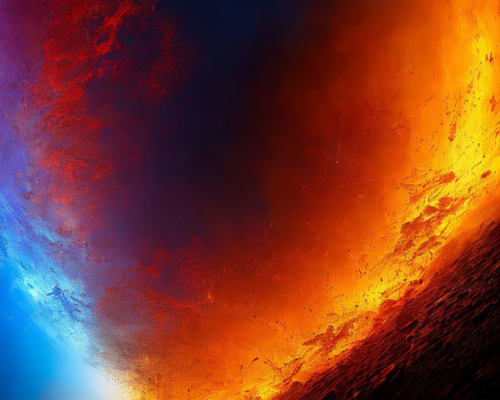 Colorful Abstract Art: Fiery Reds and Oranges Clash with Deep Blues