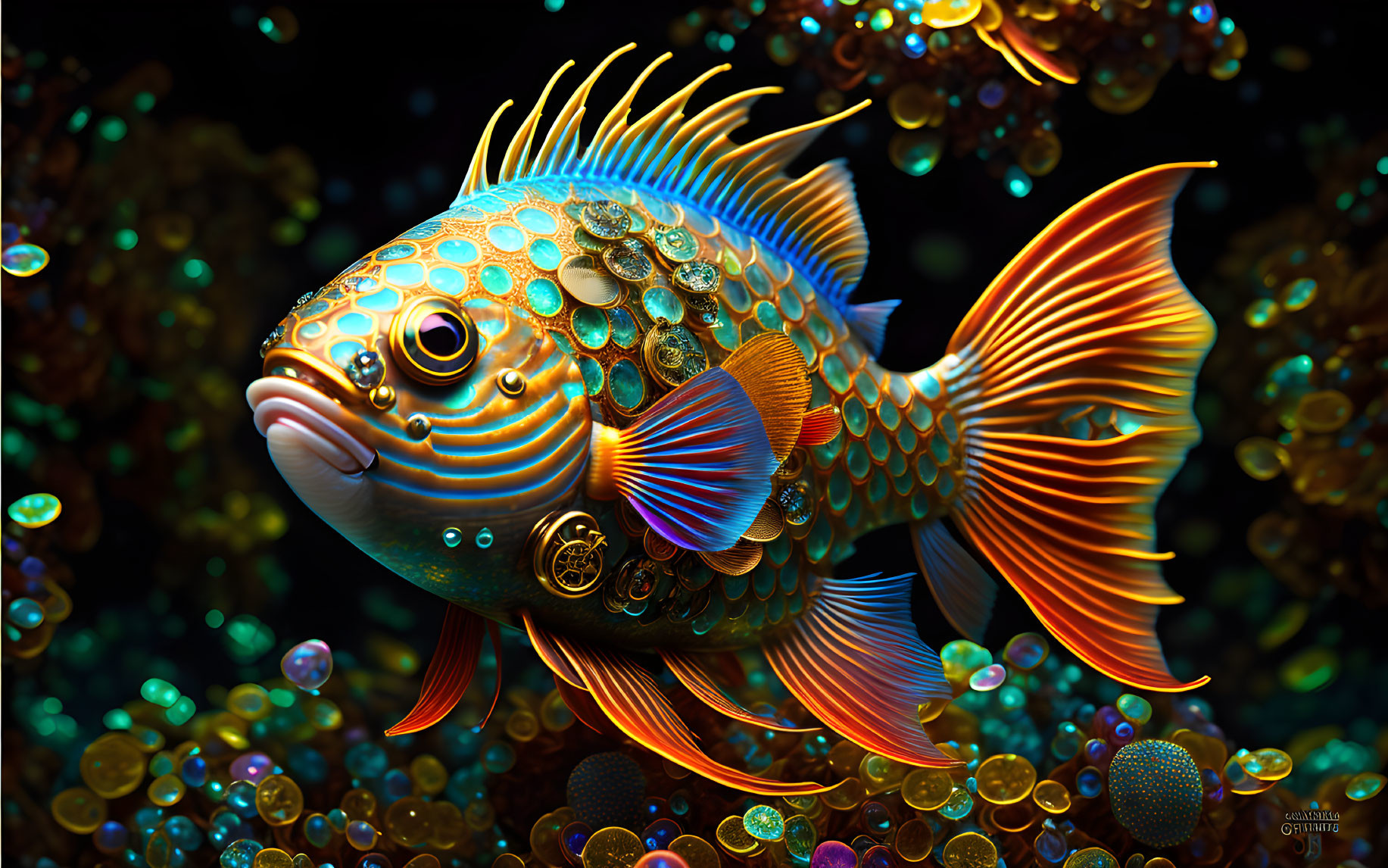 Colorful Fantastical Fish Art with Intricate Patterns and Shimmering Scales