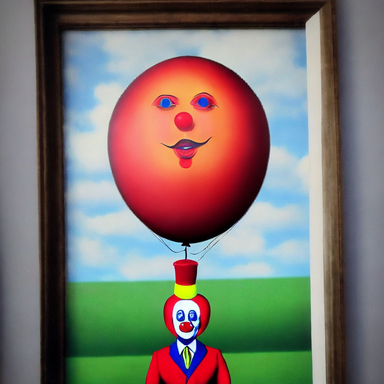 Colorful Clown Painting with Red Nose and Balloon Clown Face