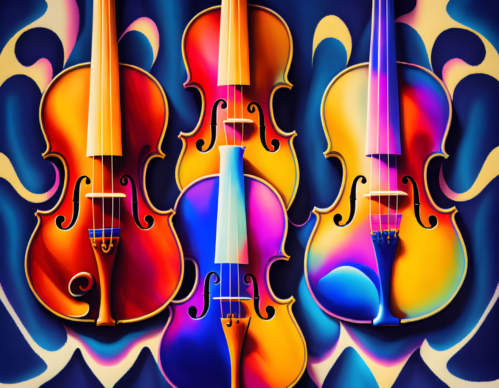 Colorful Abstract Wave Pattern Violin Trio