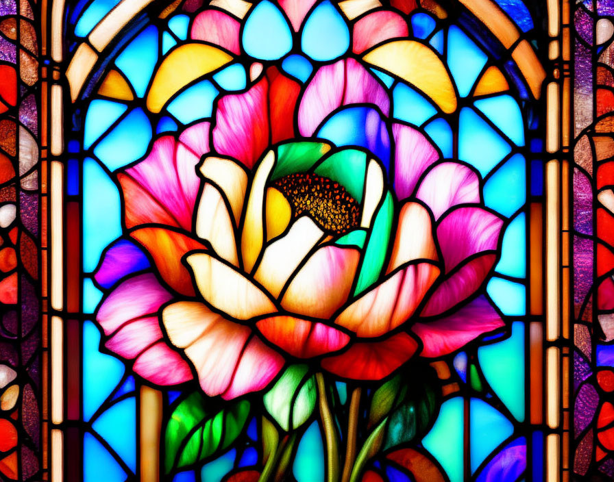 Colorful Flower Design in Vibrant Stained Glass