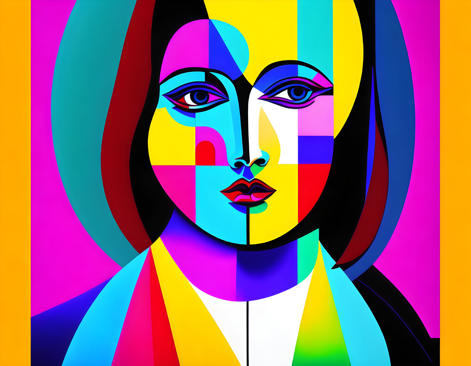 Colorful Abstract Portrait with Geometric Shapes and Vibrant Colors