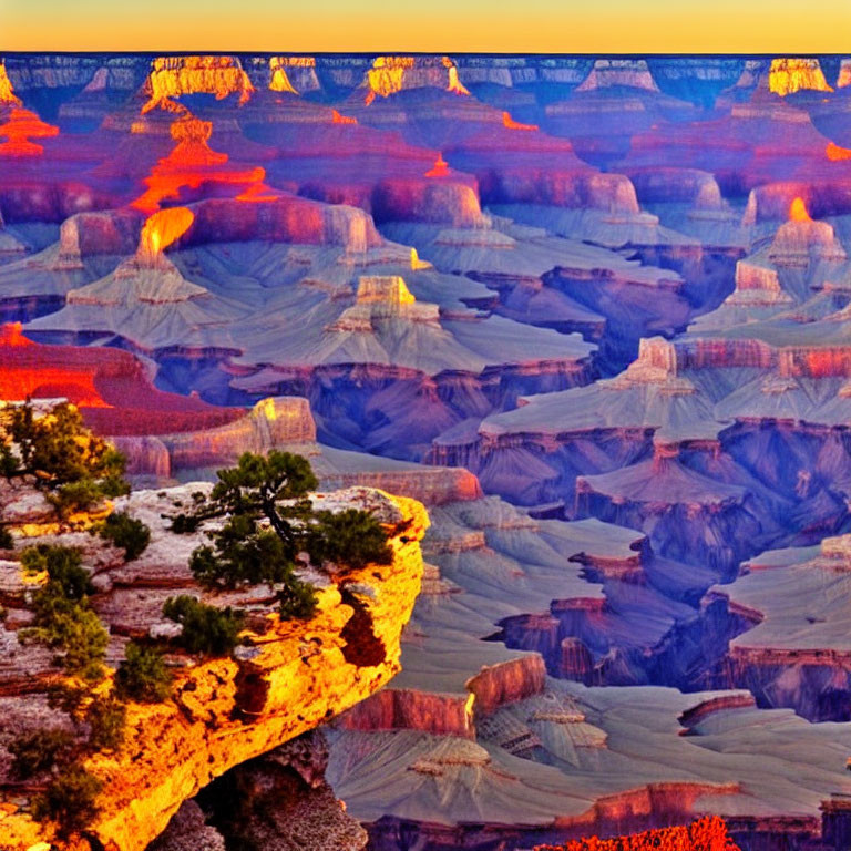 Vivid Sunset Over Layered Grand Canyon Rocks