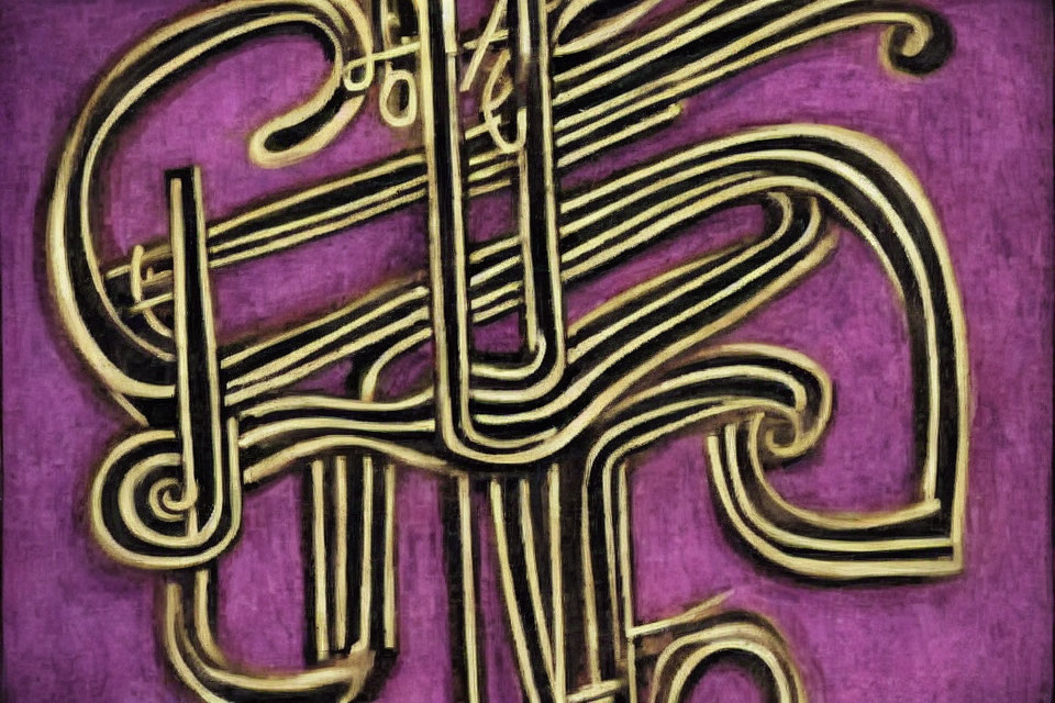 Abstract golden lines on textured purple background - intricate design reminiscent of Celtic art