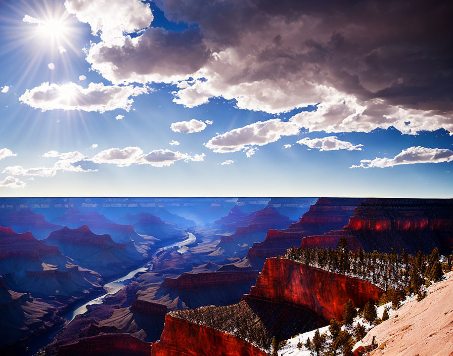 Stratified rock layers at Grand Canyon under sunny sky