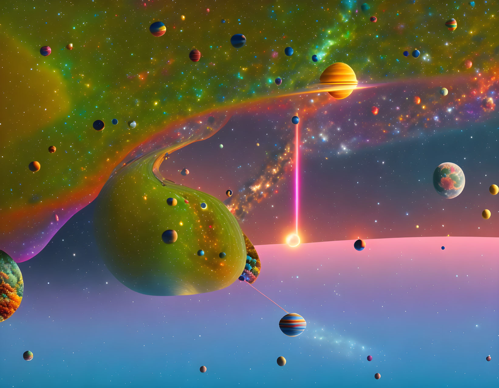 Colorful Planets, Stars, and Nebula in Cosmic Scene