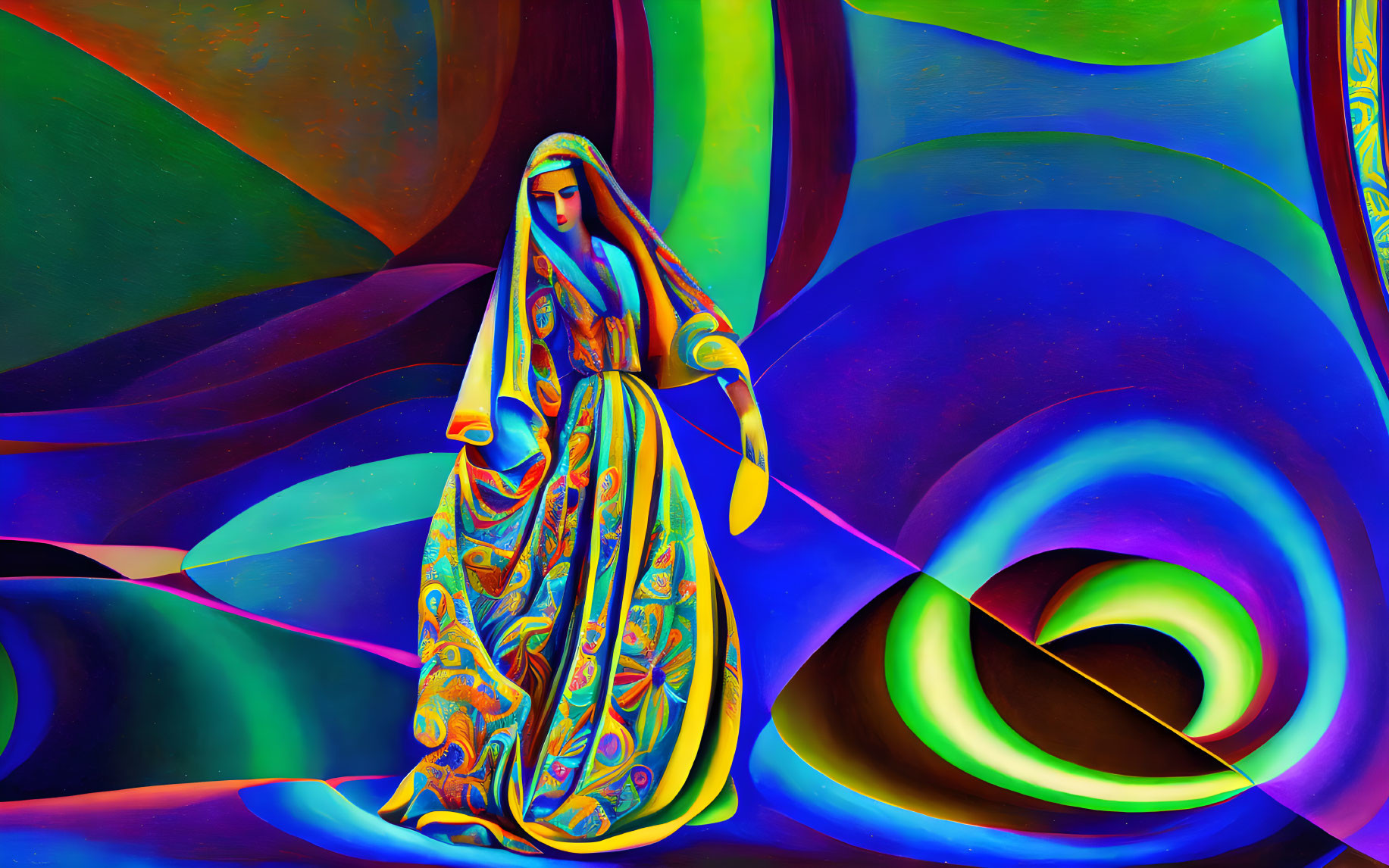 Colorful Abstract Digital Artwork with Stylized Figure