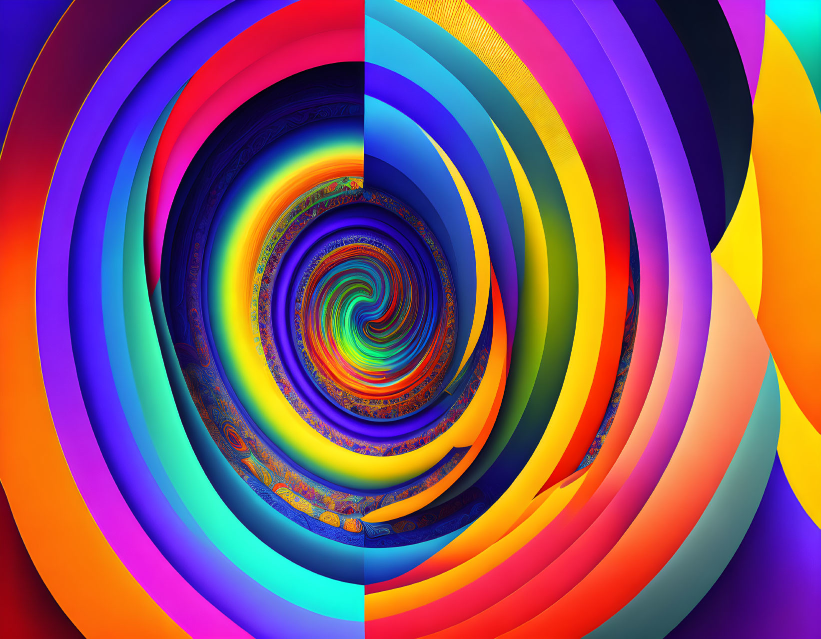 Vivid Abstract Art: Concentric Circles Spiral in Warm Reds to Cool Blues