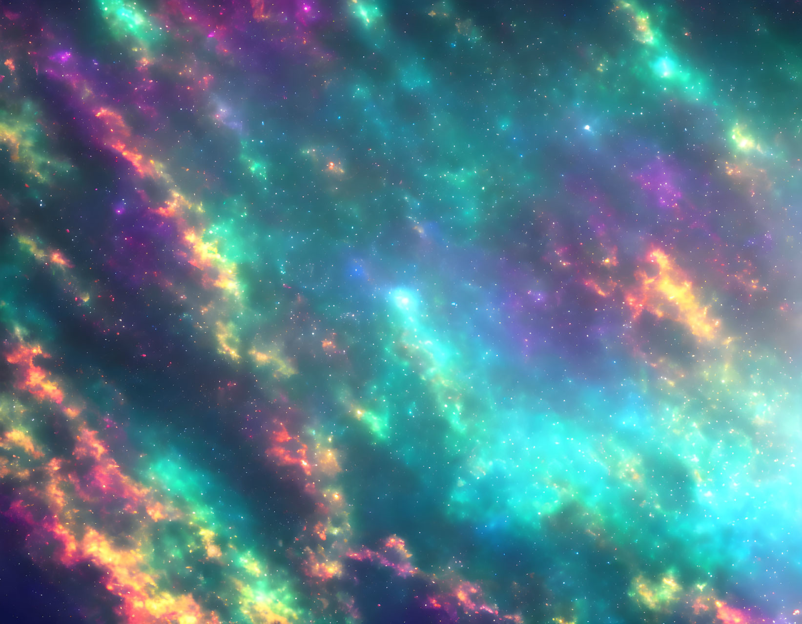 Colorful Space Nebula with Blue, Purple, Green, and Pink Swirls