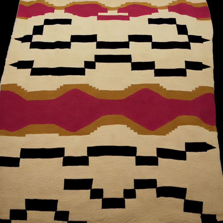 Geometric Black Cream Pink Burgundy Rug