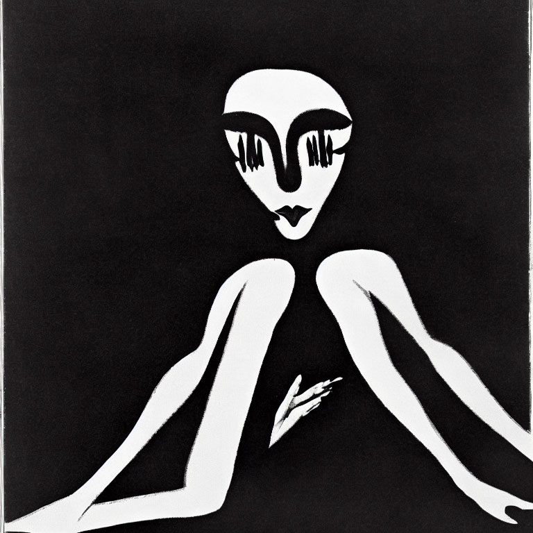 Monochromatic abstract art of stylized figure with elongated limbs