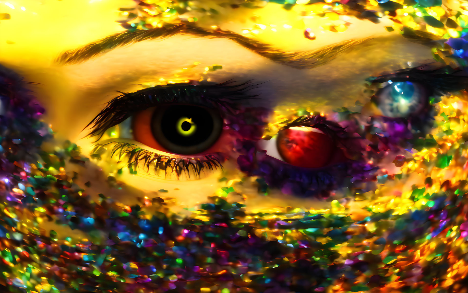 Person's Eyes Behind Sparkling Glitter Mask in Close-up Shot