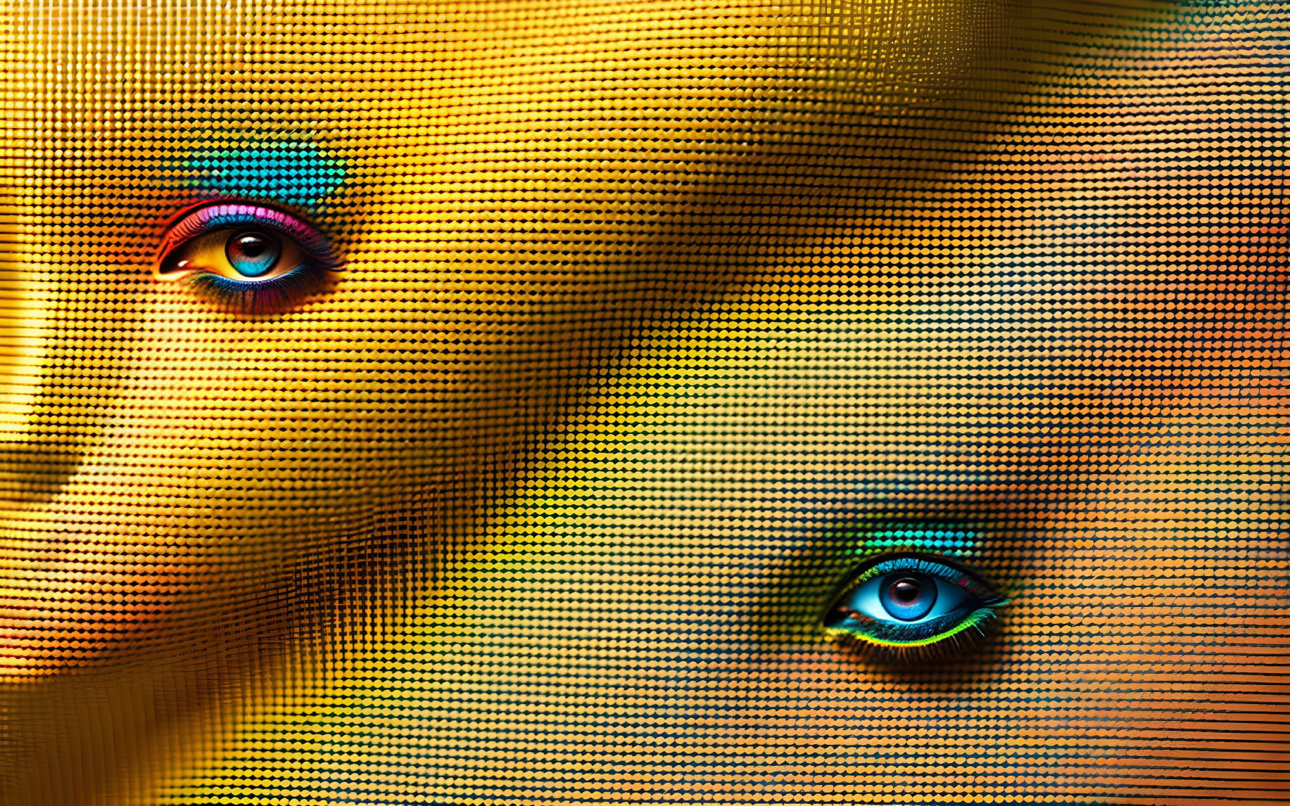 Colorful Close-Up Digital Art: Person's Eyes with Dotted Texture