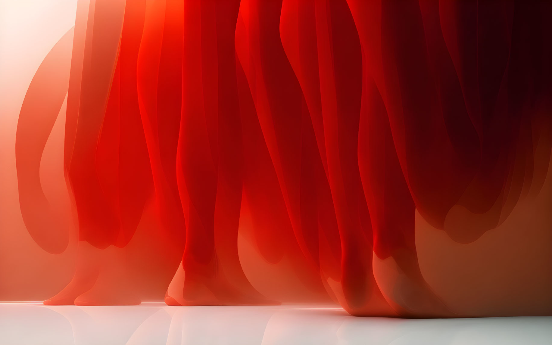 Red curtains softly drape with a glowing effect on closed stage