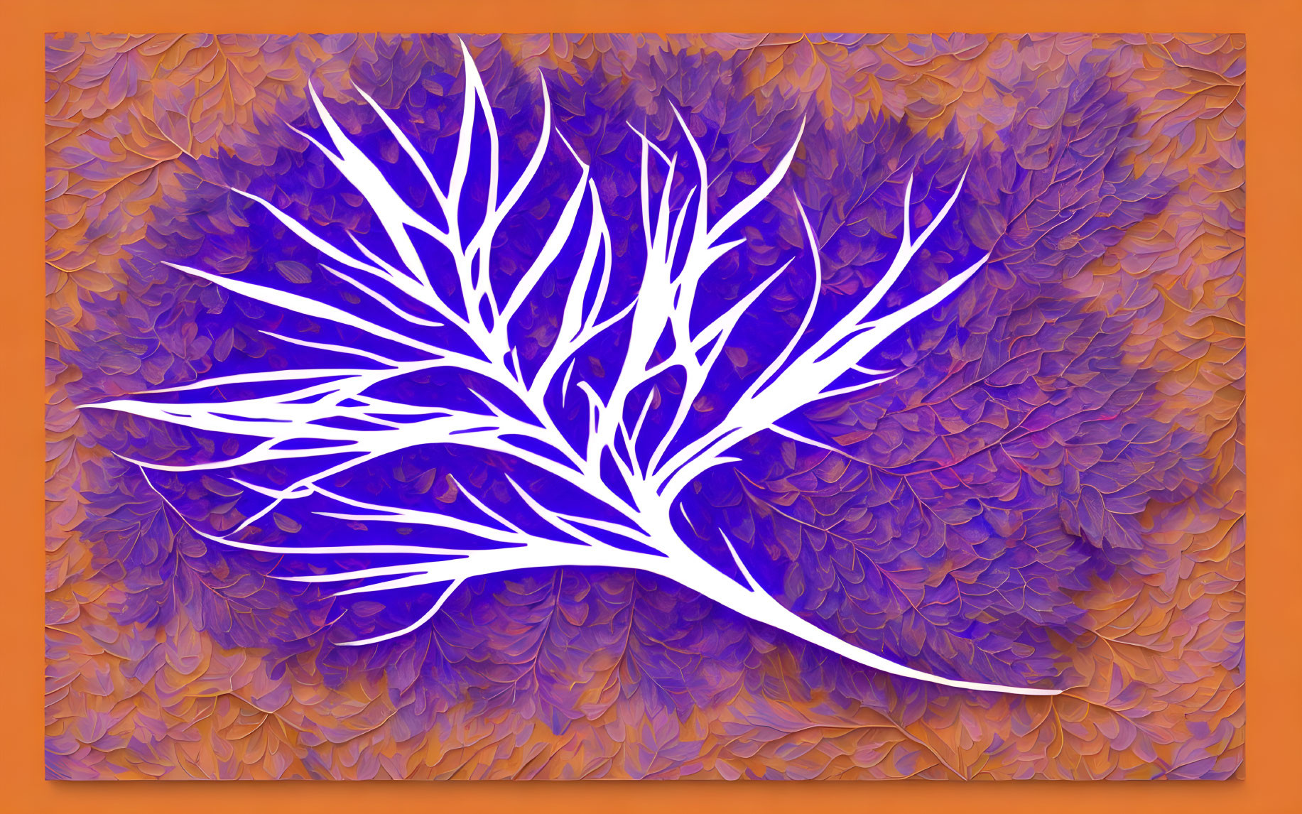 White leafy silhouette on textured orange and purple background