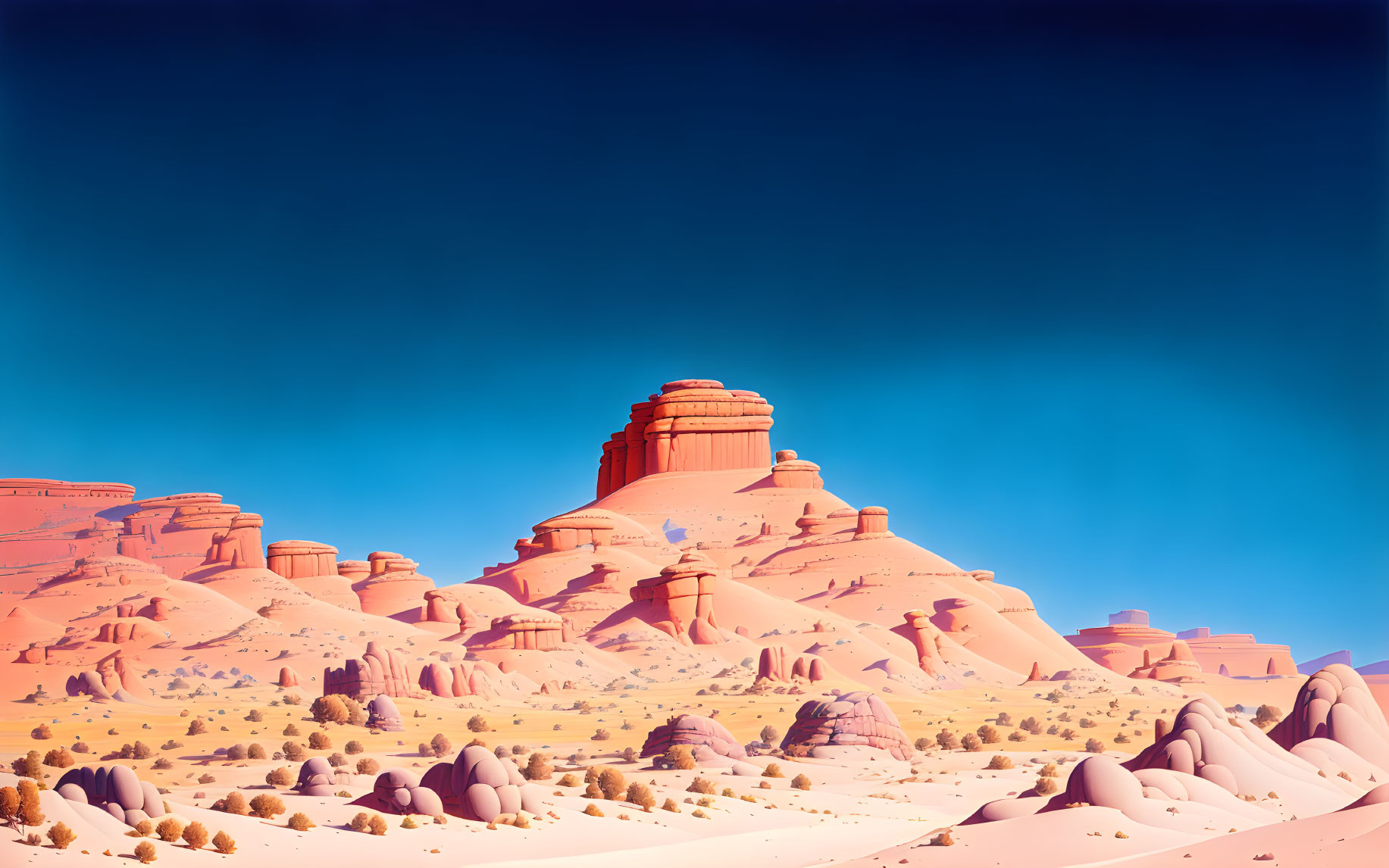 Desert landscape with red rock formations under blue sky