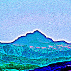 Colorful layered mountain ranges under pastel sky